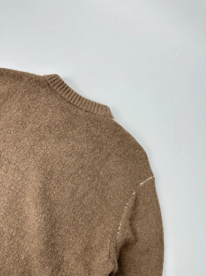 Acne Studio Brown Wool Contrast White Stitches Sweater Knit