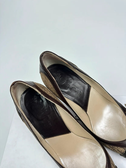 Vintage Dior Monogram Heels – Brown Leather with Gold Buckle