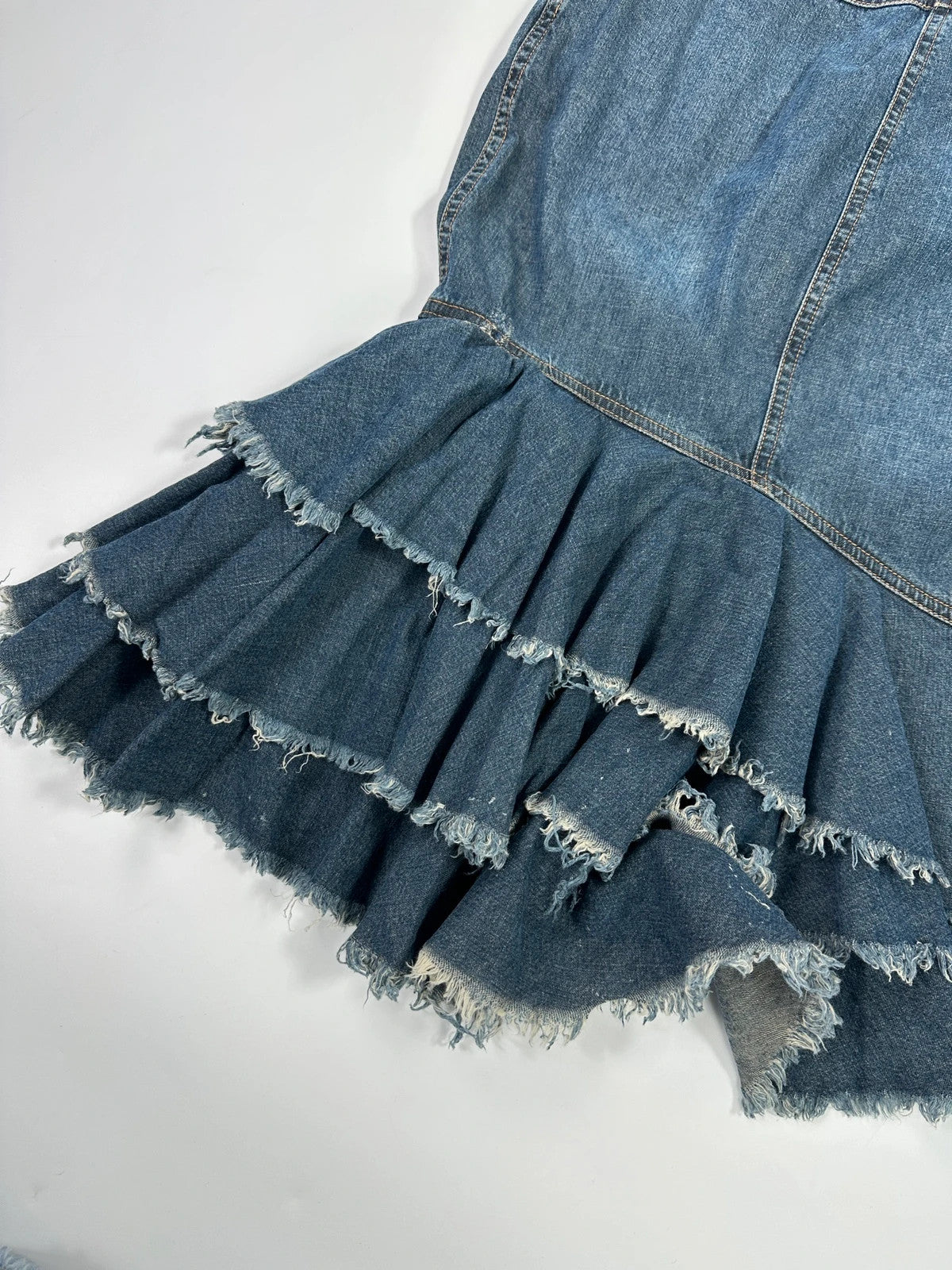 Pleins Sud 90’s Asymetrical Mid Length Fluffy Light Denim Skirt