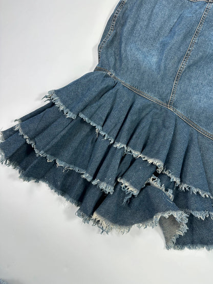 Pleins Sud 90’s Asymetrical Mid Length Fluffy Light Denim Skirt