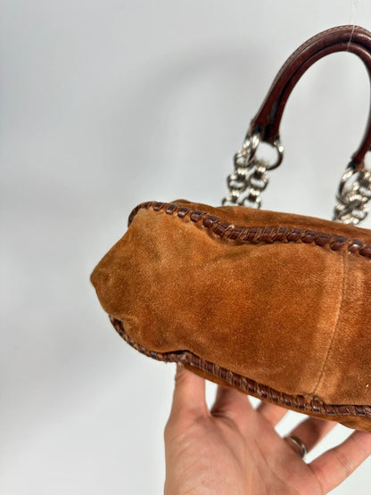 Prada Milano Brown Orange Metal Chains Straps Handbag