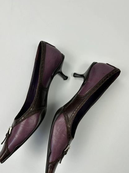 Prada Milano SS2000 Purple Brown Leather Heels Pumps