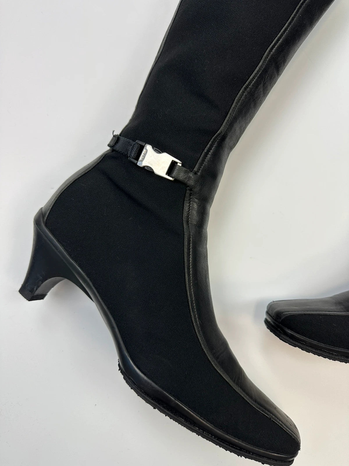 Prada Milano 00’s High Neoprenne Leather Heels Black Boots