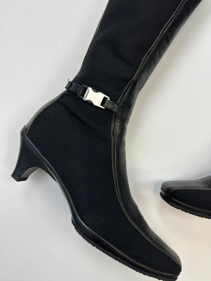 Prada Milano 00’s High Neoprenne Leather Heels Black Boots