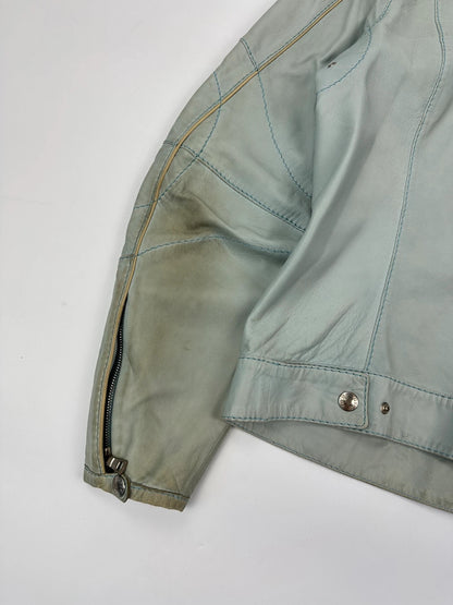 Prada Sport FW2000 Baby Blue Faded Biker Leather Jacket