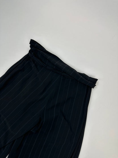 Marithé + Francois Girbaud 00’s Baggy Extra Wide Legs Belted Pants Dark Navy Stripes