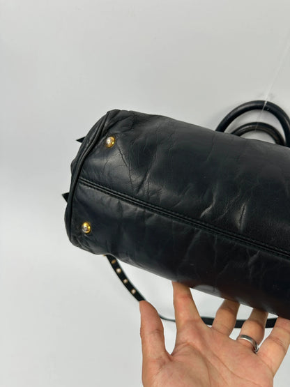 Miu Miu Black Leather Bow Bag HandBag Shoulder Bag Straps