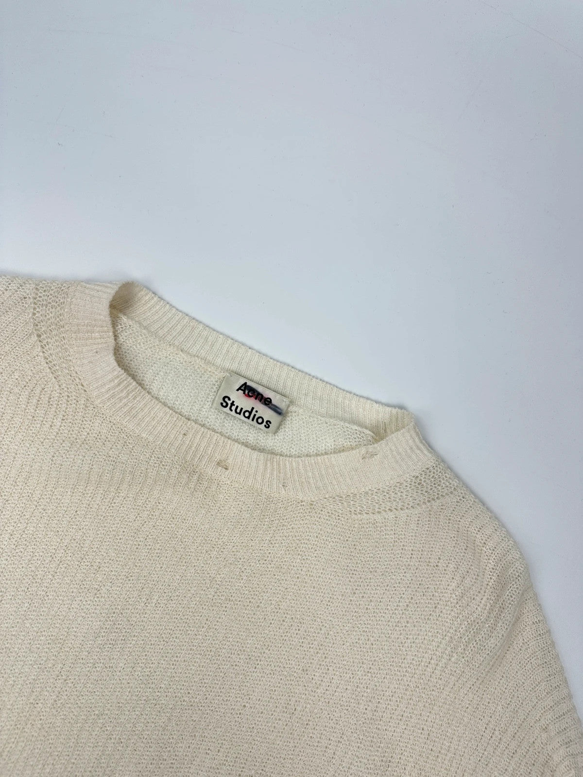 Acne Studio SS2017 Destroy Holes Knit Beige & White Sweater