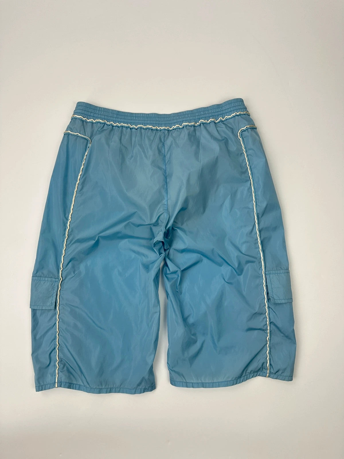Prada Sport SS2003 Baby Blue White Contrast Stitching Cargo Nylon Short
