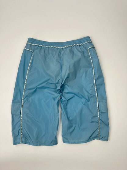 Prada Sport SS2003 Baby Blue White Contrast Stitching Cargo Nylon Short