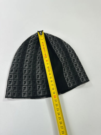 Fendi Black & Grey Wool Multi Monogram FF Logo Beanie