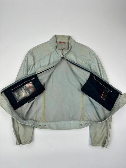 Prada Sport FW2000 Baby Blue Faded Biker Leather Jacket