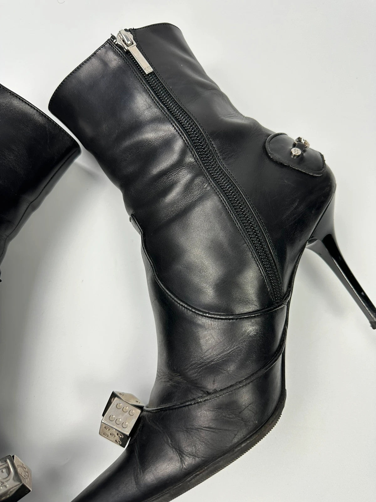 Dior By John Galliano AW04 Dice Black Leather Boots Heels