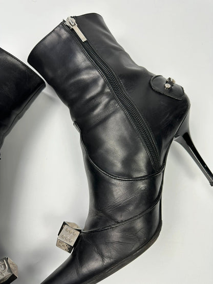 Dior By John Galliano AW04 Dice Black Leather Boots Heels