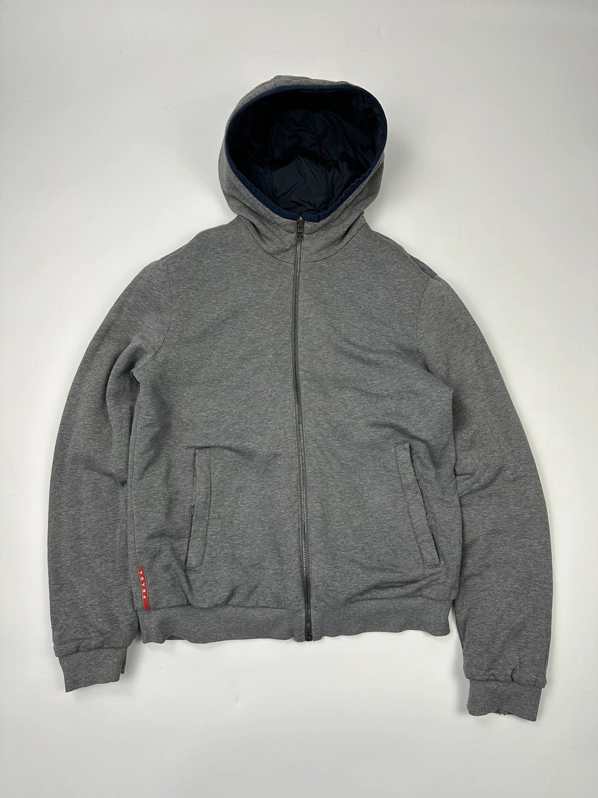 Prada Sport FW2013 Réversible Nylon Navy Blue & Grey Hoodie Jacket