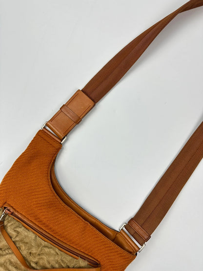 Prada Milano FW1999 Fur & Wool Sling Bag Crossbody Orange Flat