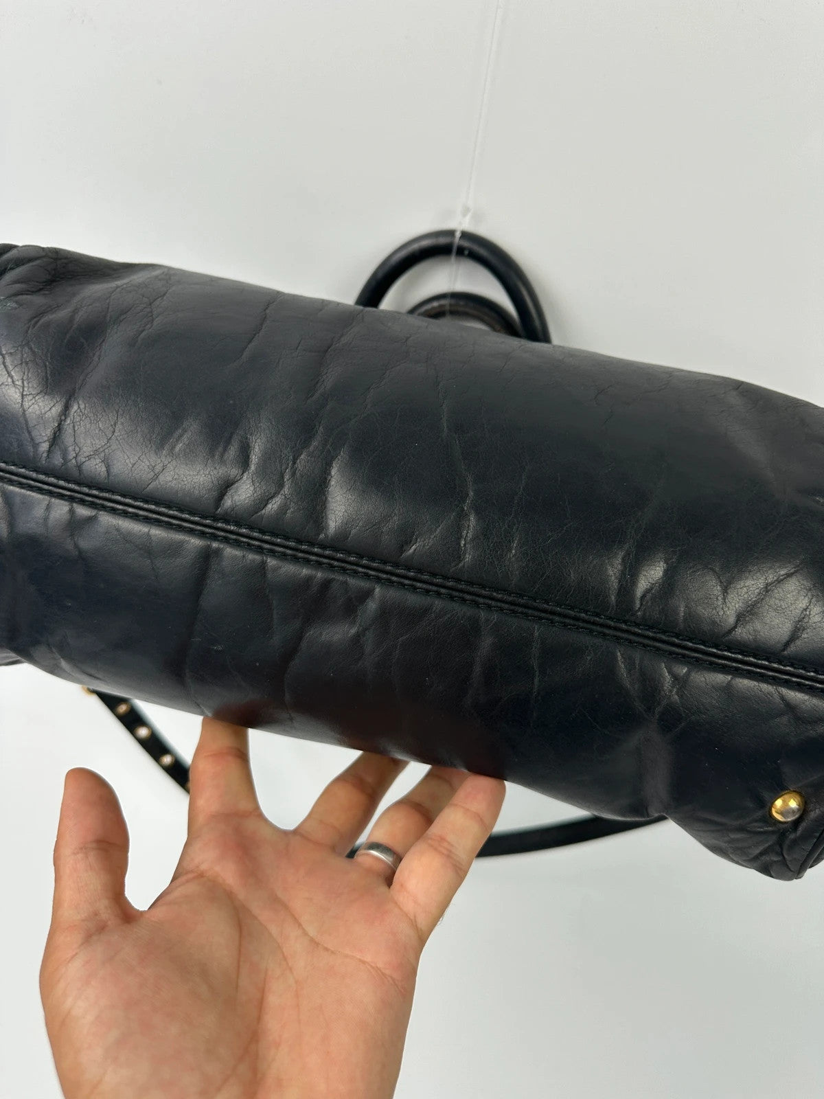 Miu Miu Black Leather Bow Bag HandBag Shoulder Bag Straps