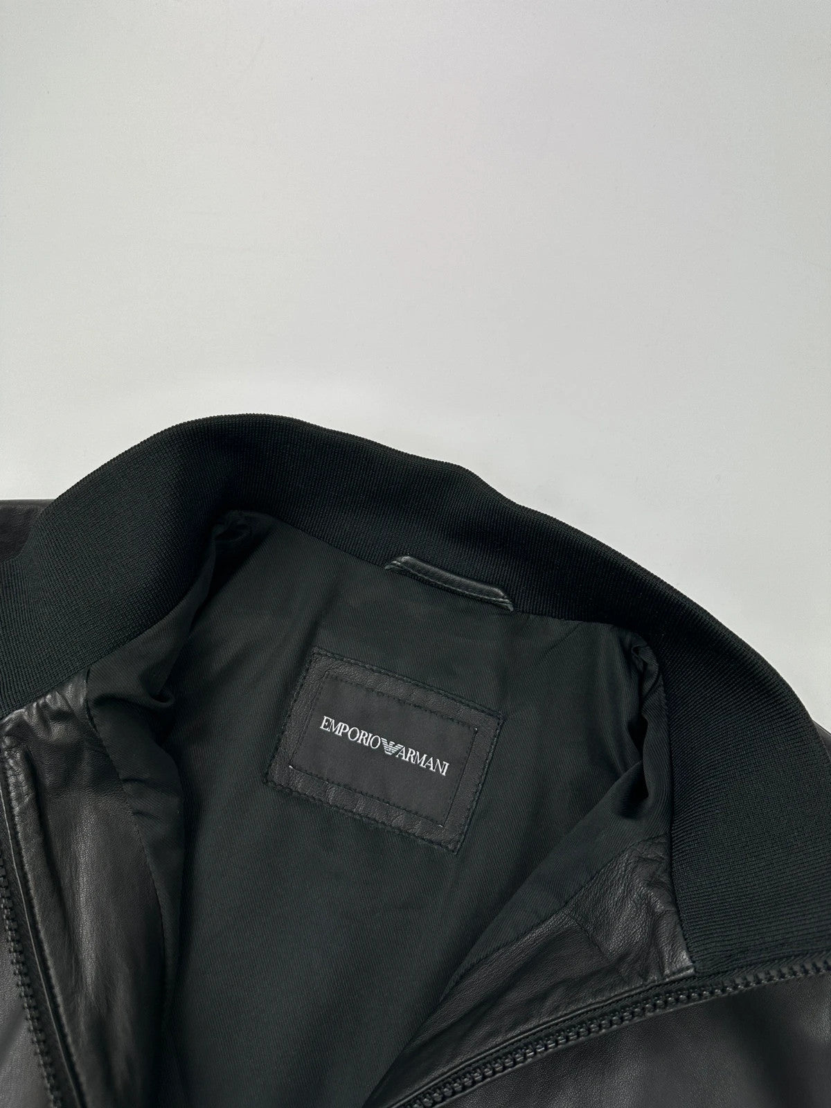 Emporio Armani FW2019 Black Lamb Leather Bomber Jacket