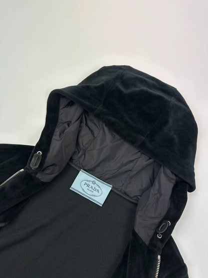 Prada Milano FW2019 Black Corduroy Hoodie Zip-Up Sweater