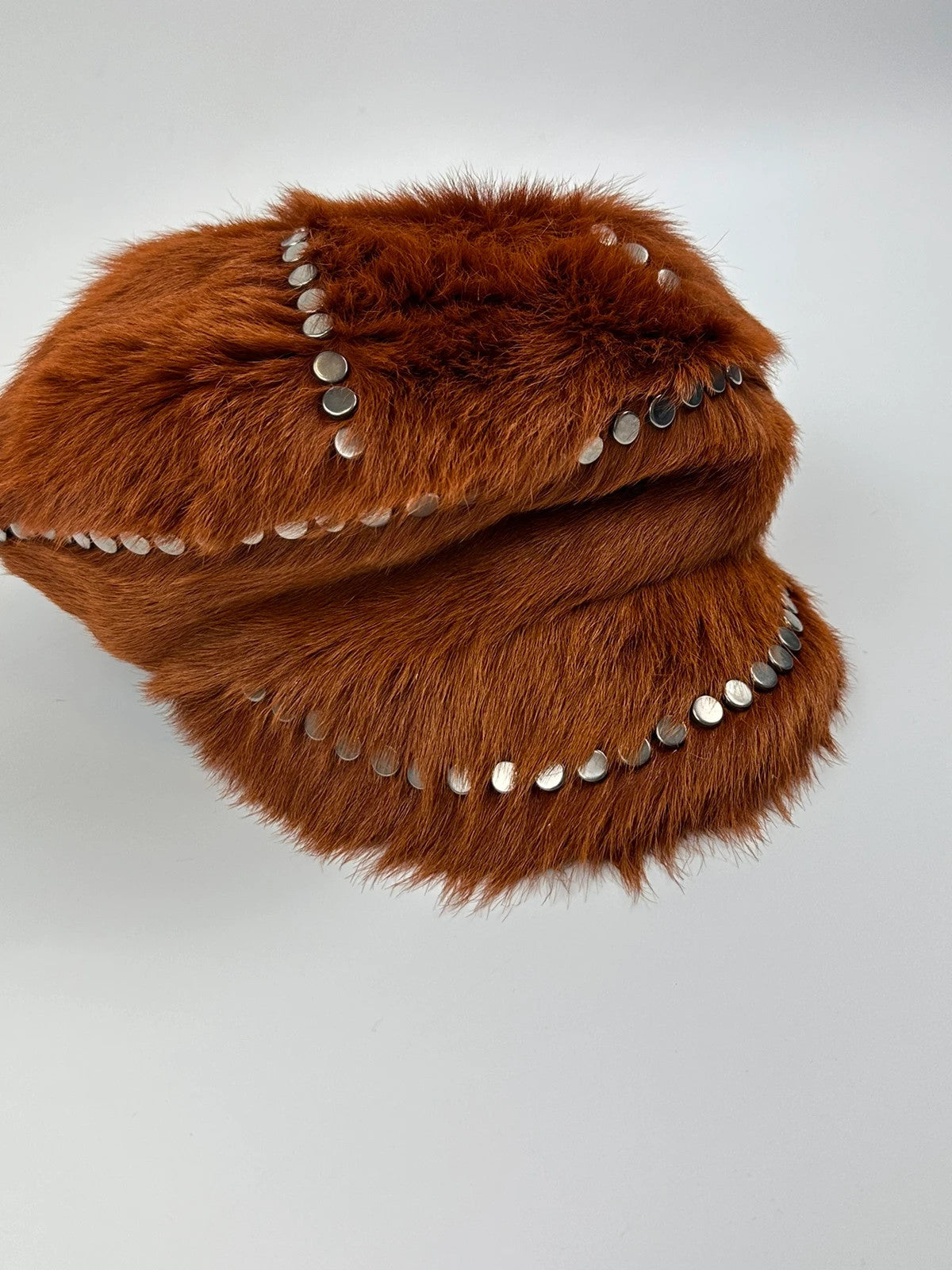 Prada Fall / Winter 2017 Studded Fur Hat Runway Cognac Silver