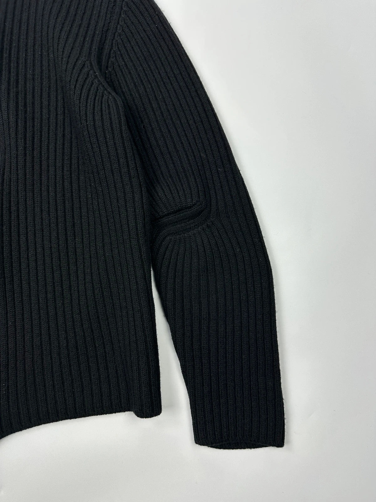Prada Sport FW2003 Black Ribbed Wool Zip-Up Knit Sweater