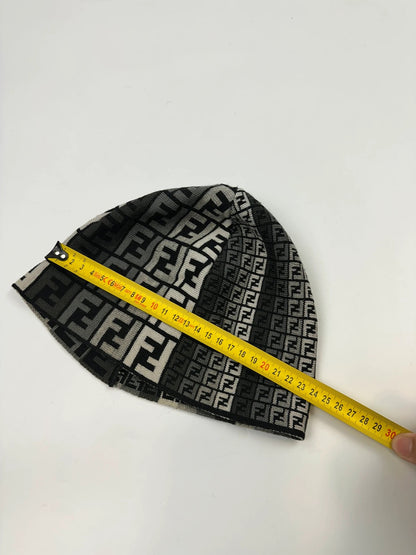 Fendi Multi FF Zucca Monogram Black & Grey Wool Beanie