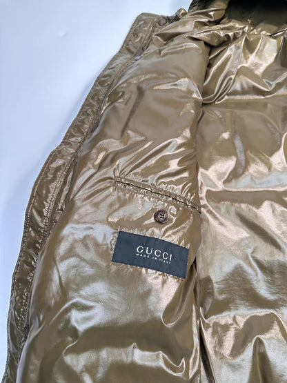 Gucci FW2008 Khaki Shiny Patent Nylon Down Puffer Hooded Jacket