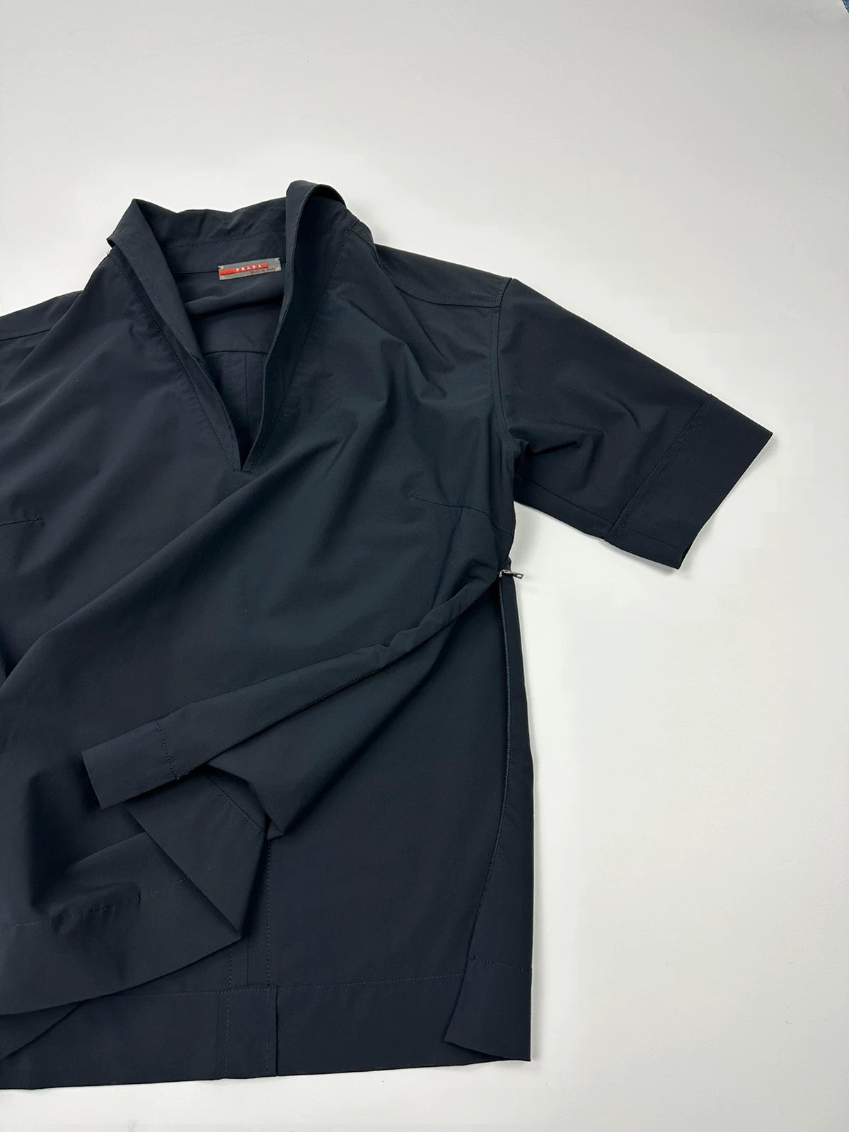 Prada Sport SS2000 V Neck Light Nylon Navy Blue Top Shirt