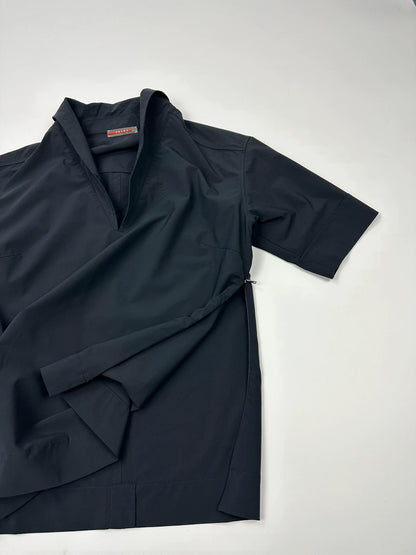 Prada Sport SS2000 V Neck Light Nylon Navy Blue Top Shirt