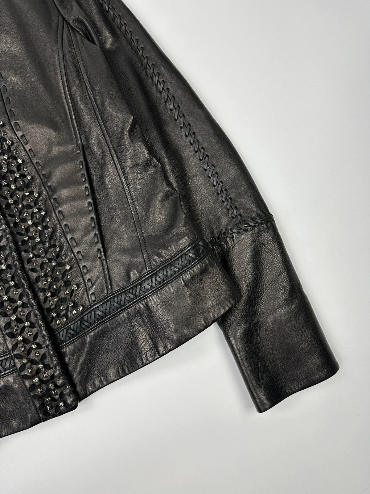Roberto Cavalli 00’s Black Diamond Studded Leather Jacket