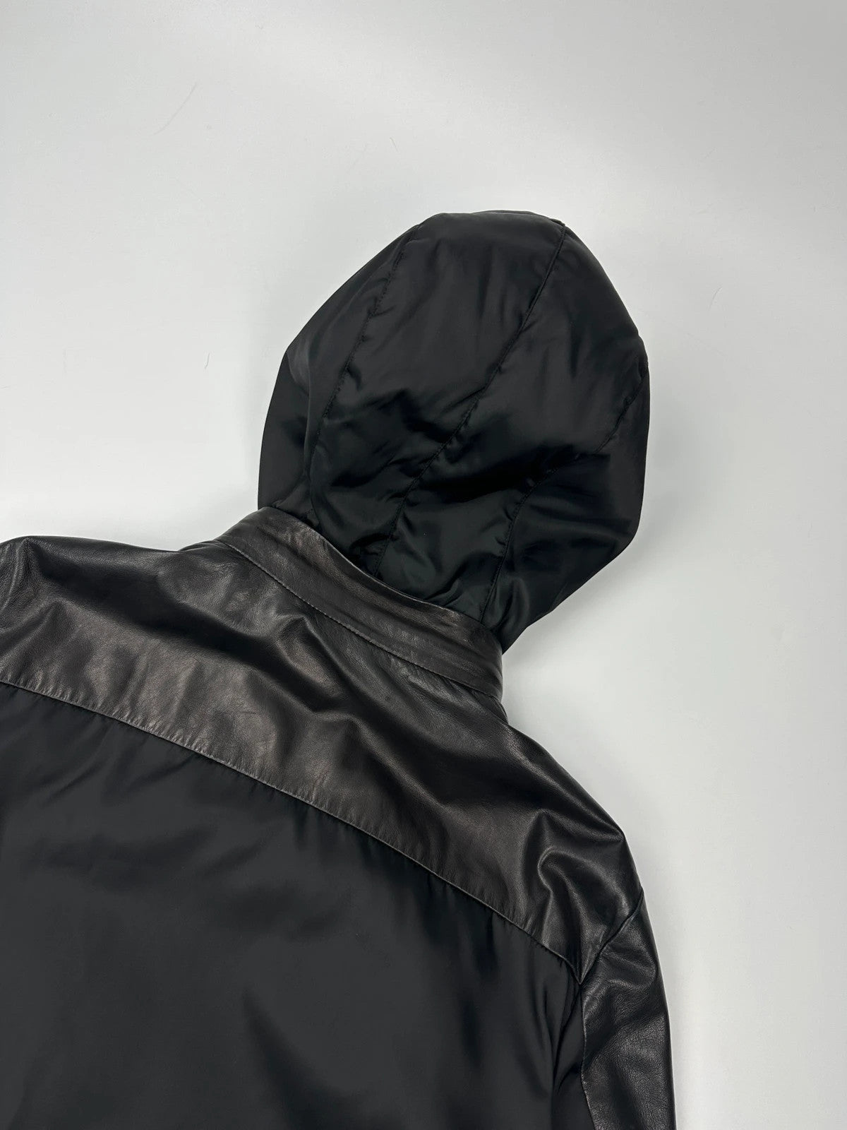 Prada Sport FW2010 Leather & Nylon Black Hooded Jacket