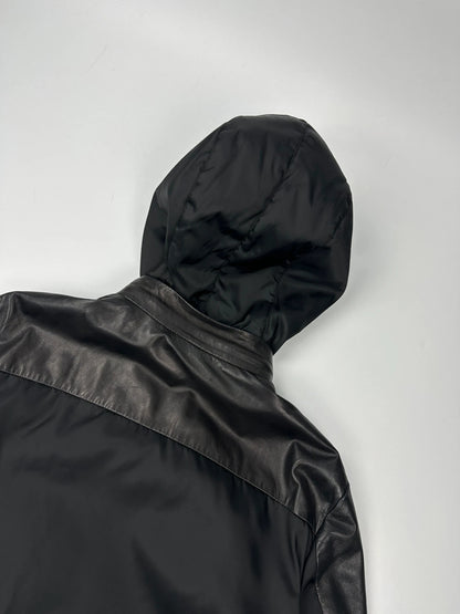 Prada Sport FW2010 Leather & Nylon Black Hooded Jacket