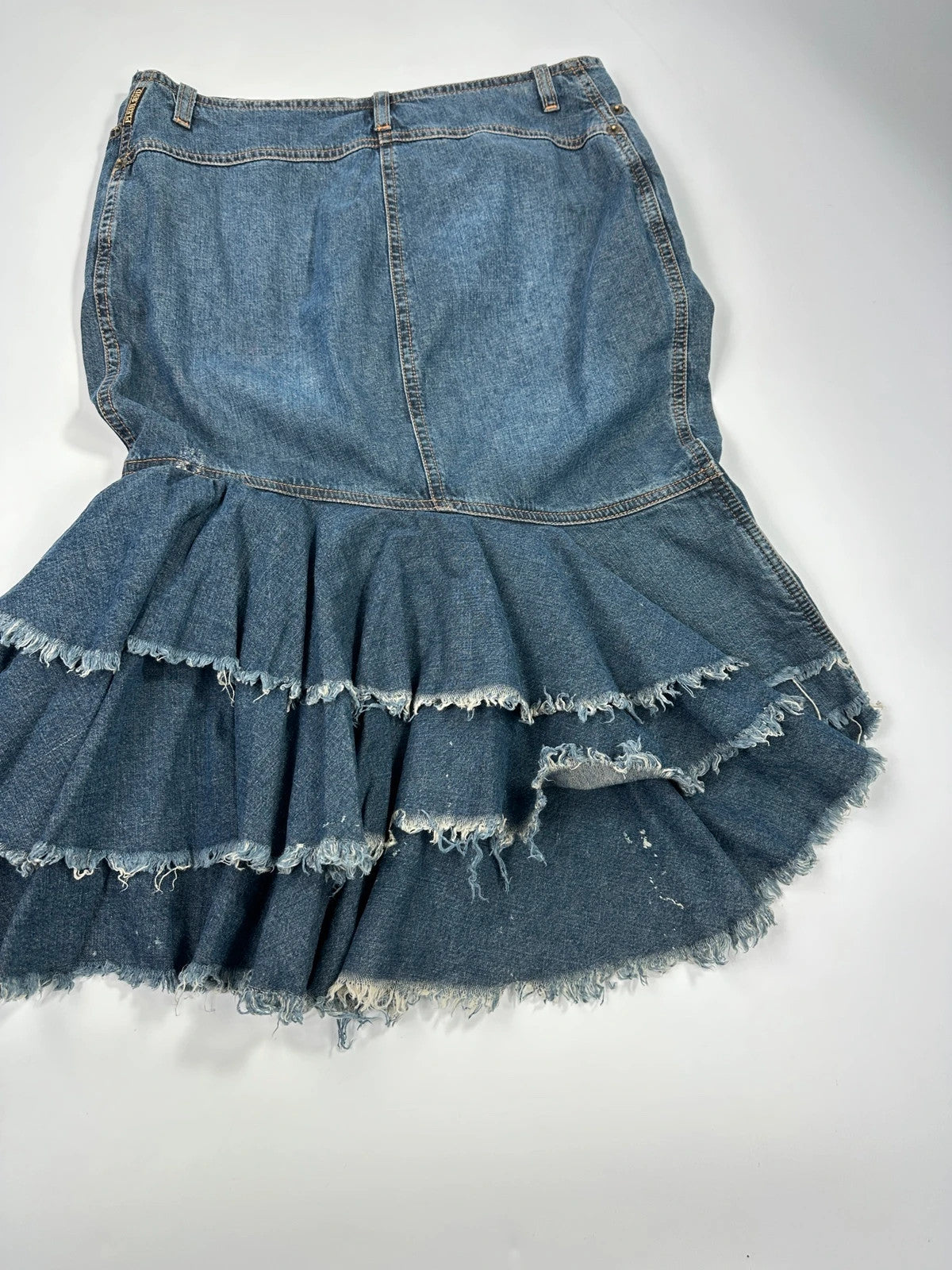 Pleins Sud 90’s Asymetrical Mid Length Fluffy Light Denim Skirt