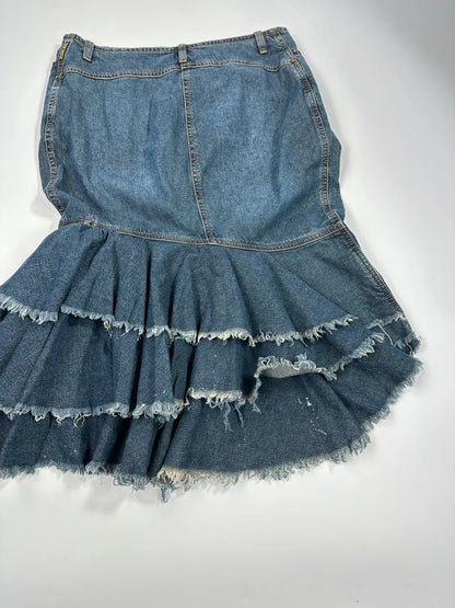 Pleins Sud 90’s Asymetrical Mid Length Fluffy Light Denim Skirt