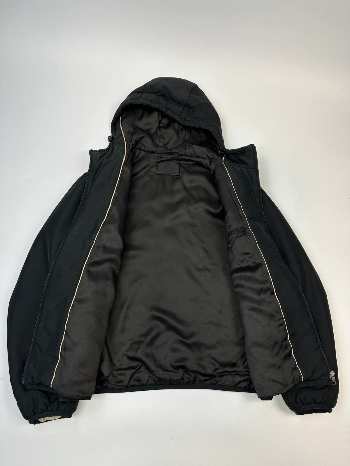 Prada Milano FW2013 Black Padded Silk Hooded Bomber Jacket