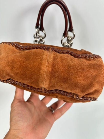 Prada Milano Brown Orange Metal Chains Straps Handbag