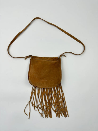 Miu Miu Early 90’s Suede Leather Fringes Cross Body Bag
