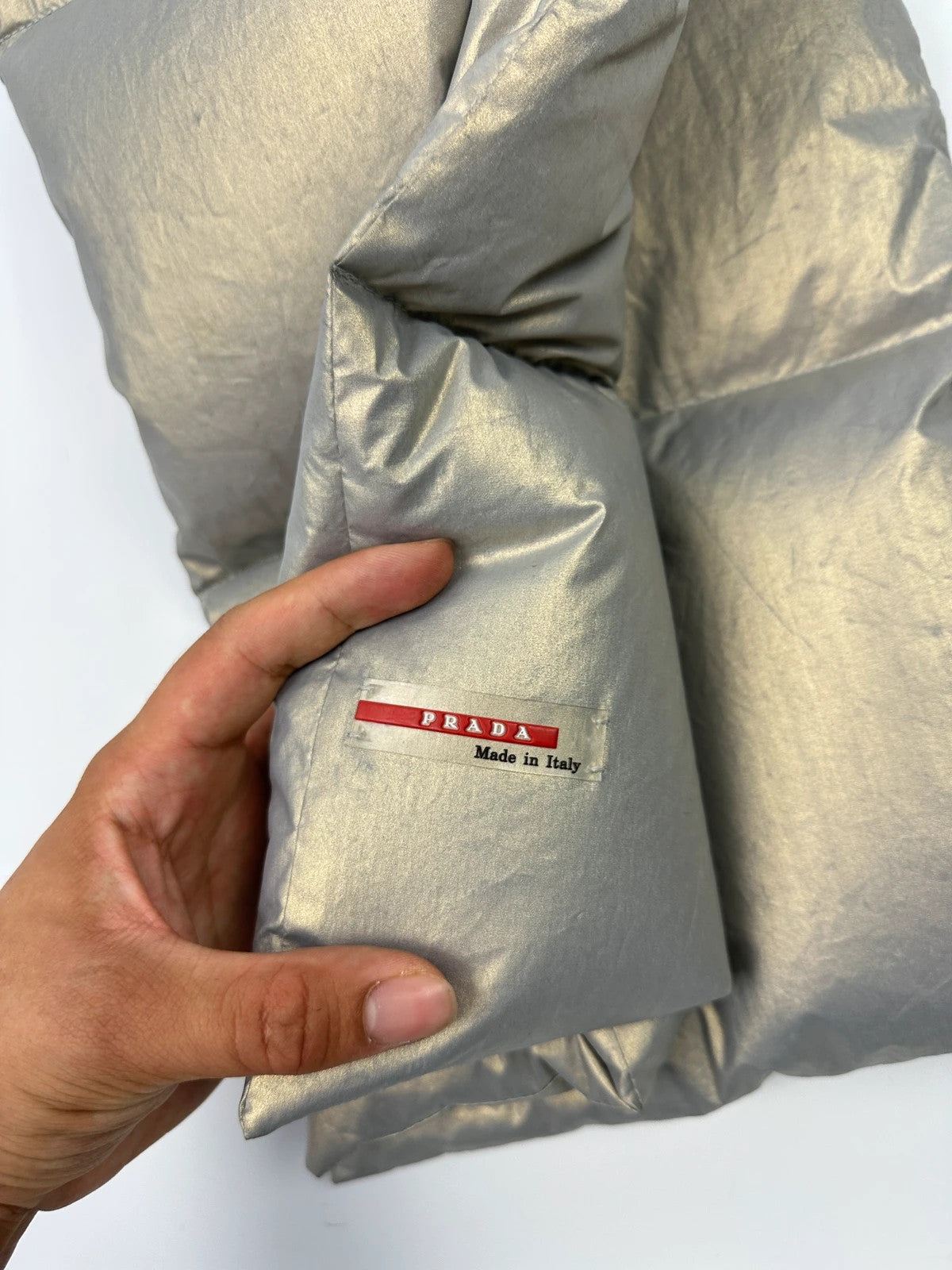 Prada Sport FW99 Magnetic Closure Silver Shiny Padded Scarf