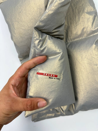 Prada Sport FW99 Magnetic Closure Silver Shiny Padded Scarf