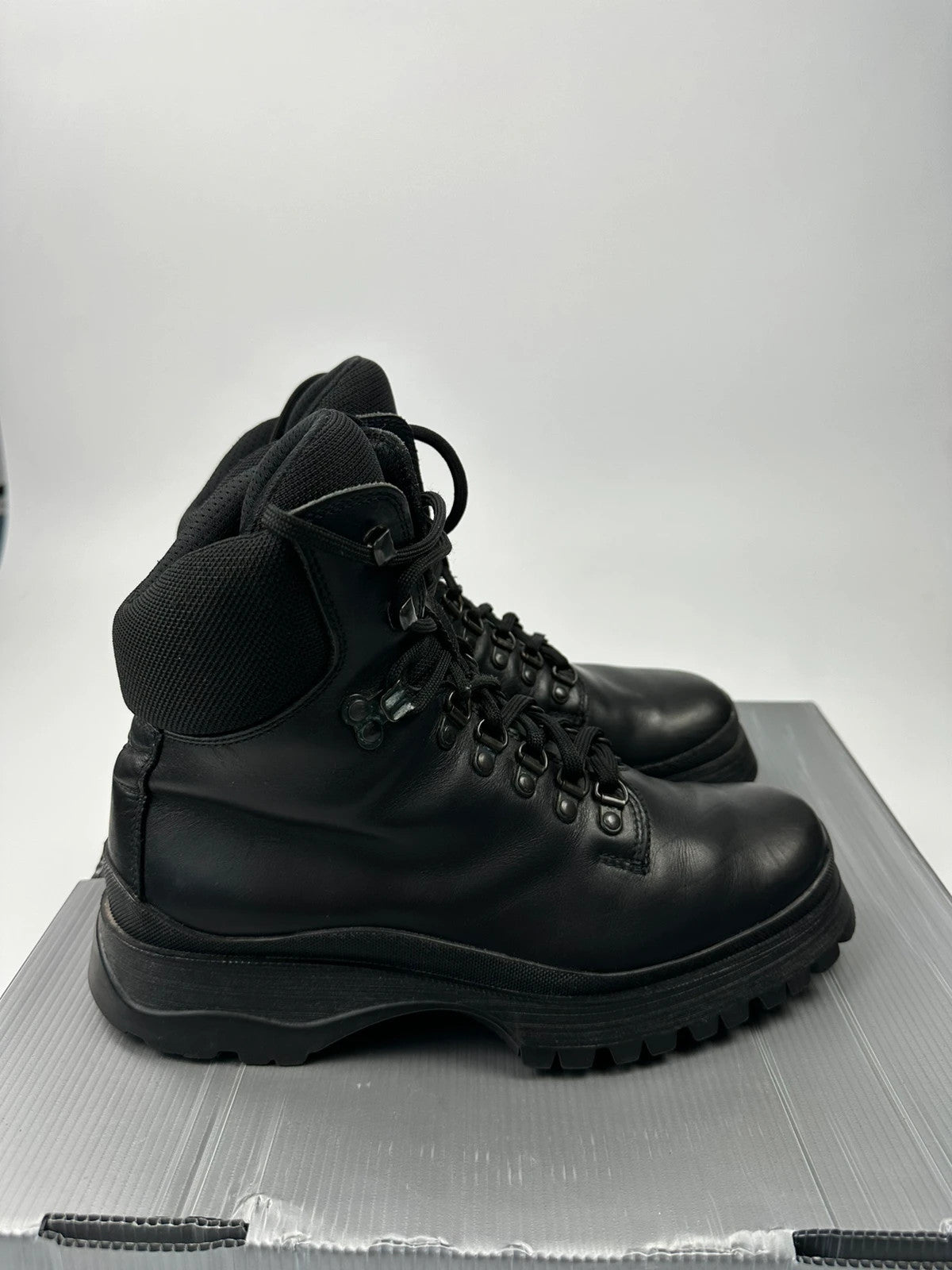 Prada Sport FW1998 Skiskolaer Black Leather Hiking Boots