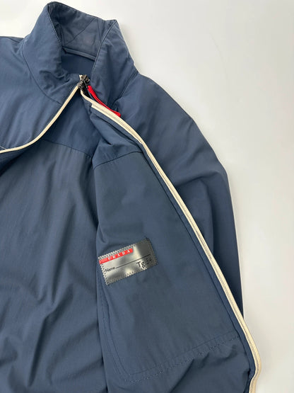 Prada Sport SS2002 Blue Track White Contrast Stich Light Packable Bag Jacket