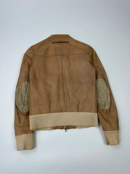 Prada Sport SS2002 Beige Brown Cargo Multi Pockets Leather Bomber Jacket