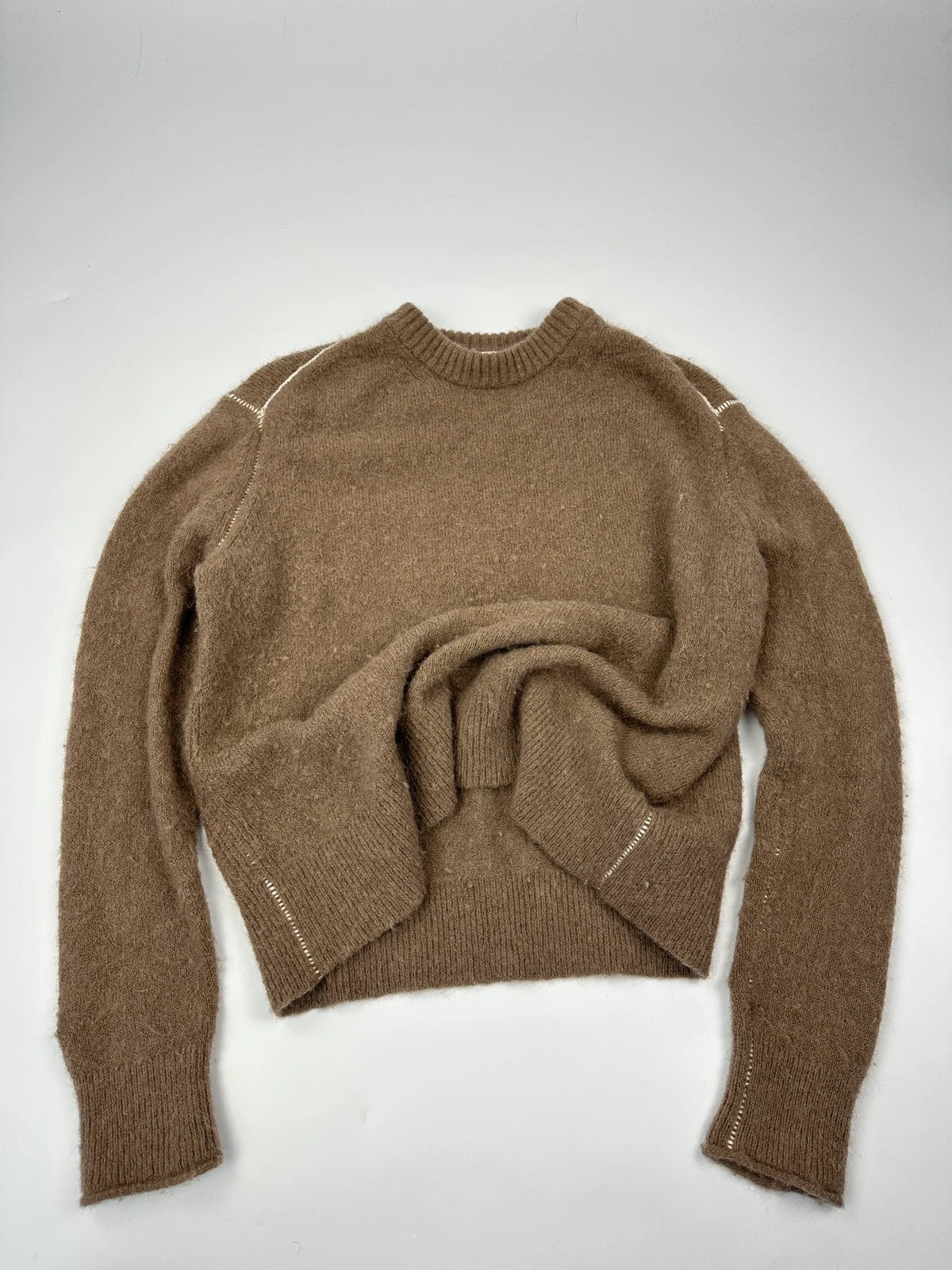 Acne Studio Brown Alpaca Wool White Contrast Stitch Sweater