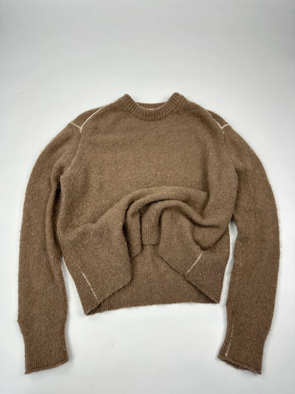 Acne Studio Brown Alpaca Wool White Contrast Stitch Sweater