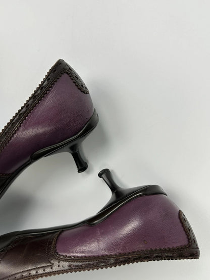 Prada Milano SS2000 Purple Brown Leather Heels Pumps