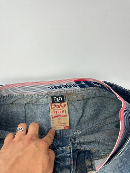 Dolce & Gabbana 00’s Double Waist Destroy Baggy Denim Pants