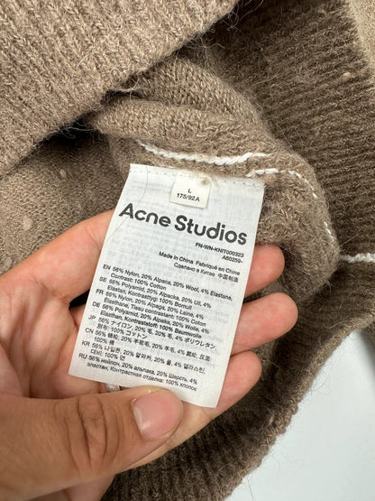 Acne Studio Brown Wool Contrast White Stitches Sweater Knit
