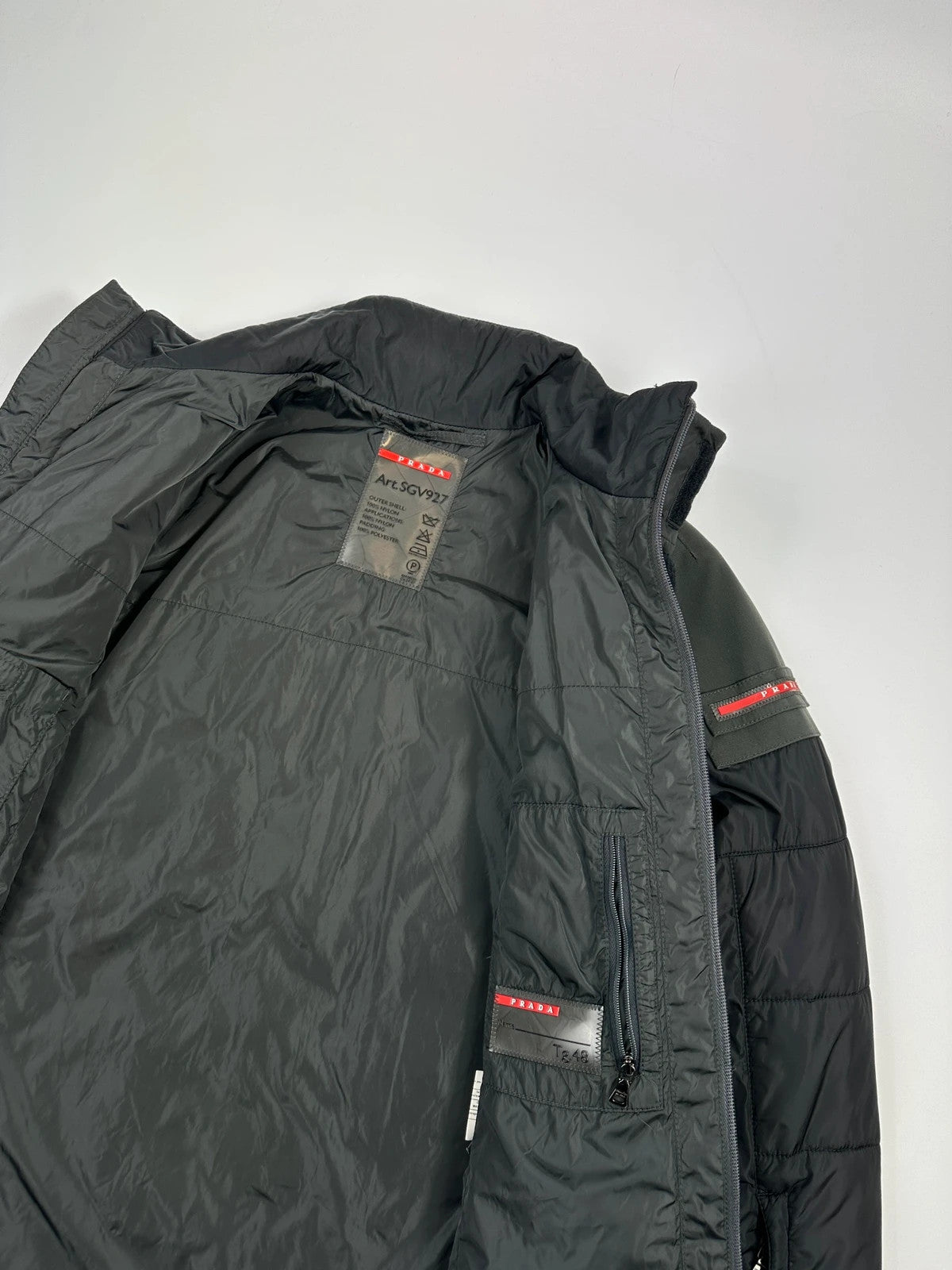 Prada Sport FW2010 ColorBlocking Black & Khaki Green Padded Quilted Nylon Jacket