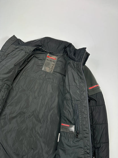 Prada Sport FW2010 ColorBlocking Black & Khaki Green Padded Quilted Nylon Jacket