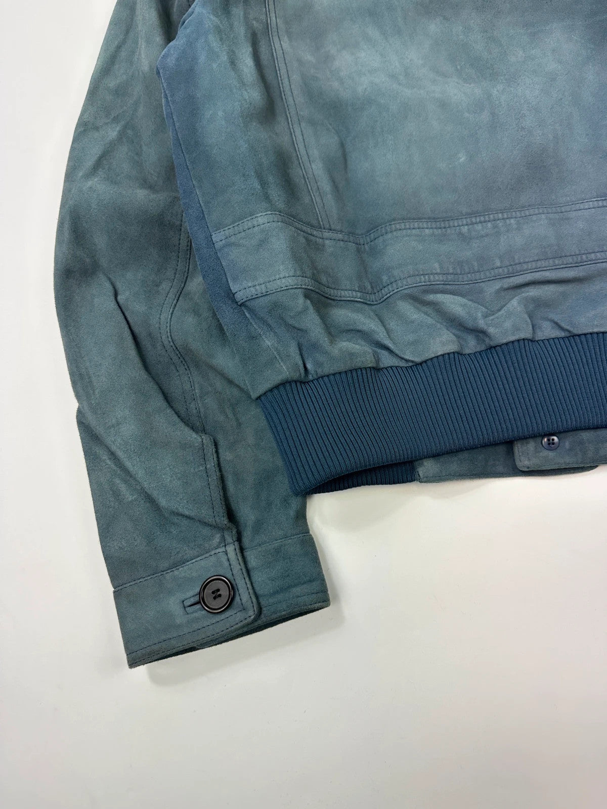 Prada Milano FW2017 Faded Green & Blue Goat Suede Buttons Up Bomber Jacket